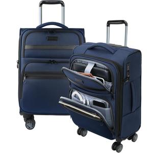 KROSER Softside Expandable Carry On Luggage with Front Business Pockets20 Inch Suitcases with Spinner Wheels & Built-in TSA Lock, Durable Suitcase Rolling Luggage with USB Port, Navy
