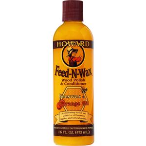 Howard Products Beeswax Wood Polish & Conditioner, Feed-N-Wax for Wood Furniture Polish, 16 oz, Orange
