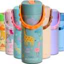 Elemental Insulated Kids Water Bottle, Stainless Steel Water Bottle with Straw Lid & Pop-It Handle, Leak-Proof Water Bottles for School, Boys or Girls, Travelling and Sports, 18oz - Safari