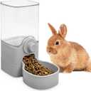 Fhiny Rabbit Food Dispenser, 40oz Large Capacity Hanging Gravity Bunny Feeder for Cage Automatic Guinea Pig Feeding Bowls Pet Food Storage for Bunny Guinea Pig Chinchilla Ferret Cat Puppy (Grey)