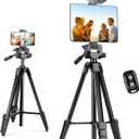 Aureday Phone Tripod Stand, 64 Extendable Cell Phone&Camera Tripod with Wireless Remote and Phone Holder, Aluminum iPad Tripod for Video Recording/Selfies/Live Stream/Vlogging