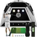 Foldable Golf Net 10x7FT: Easy POP UP Golf Hitting Net with Tri-Turf Mat - All in 1 Home Golf Practice Nets for Backyard Driving Chipping Swing Training with Travel Bag - Christmas Ideal Gift for Men