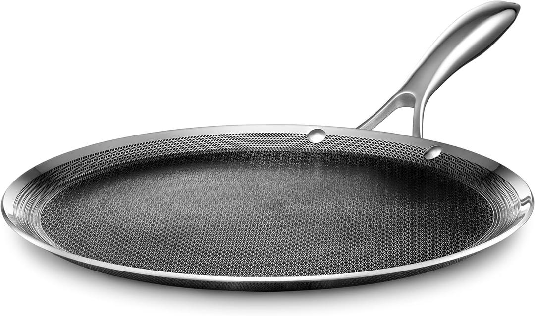 HexClad Hybrid Nonstick 12-Inch Griddle Pan, Stay-Cool Handle, Dishwasher-Friendly, Oven-Safe Up to 900F, Induction Ready, Compatible with All Cooktops (30cm)
