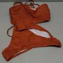 ZAFUL Women Strapless Textured Bandeau Bikini 2 Piece Swimwear Cheeky Solid Lace up Bathing Suits(1-Caramel, S)