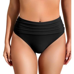 COCOPEAR Women's High Waisted Full Coverage Bikini Bottom Ruched Bathing Suit Bottoms for Women Tummy Control Swim Bottoms