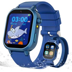 Kids Waterproof Smart Watch Boys Gift Age 3-12 with 39 Game HD Touch Screen Music Player Video Camera Pedometer Alarm Clock Birthday Gift for 6 7 8 9 Year Olds Blue