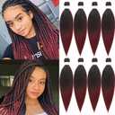 Ombre Burgundy Braiding Hair Pre-stretched 8 Packs 18 Inch Kanekalon Yaki Texture Pre-stretched Hair For Braiding Professional Synthetic Hair Extension Itch Free Hot Water Setting (18", T1B/900#)
