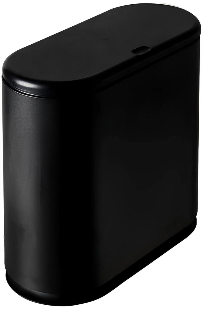 Sooyee 10-Liter Rectangular Plastic Trash Can Wastebasket with Press-Type Lid, 2.4-Gallon Garbage Container Bin for Bathroom, Powder Room, Bedroom, Kitchen, Craft Room, Office (Black)