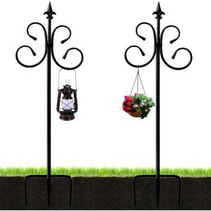 2 Packs Bird Feeders Pole with 4 Prongs Base,76 Inch Two Sided Adjustable Shepherds Hook