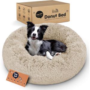 Donut Dog Bed - Premium Comfort for Anxiety Relief - Fluffy & Calming Design with Ultra-Plush Support | Cozy Round Dog Bed with Super Soft Circle Style (Size M Beige)