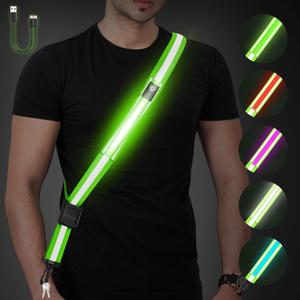Fitense LED Reflective Belt Sash - 5 Lights Colors & 3 Light Modes High Visibility Night Safety Belt, Rechargeable Light Up Running Gear Adjustable Vest Straps for Runners Walkers Men Women (Green)