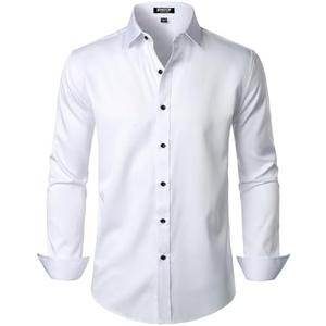JEMITOP Men's Stretch Wrinkle Free Dress Shirt Formal Prom Wedding Long Sleeve Button Down Shirts S