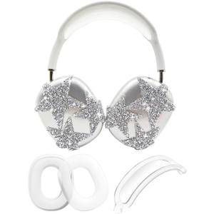 3 in 1 Bling Case Cover for AirPod Max, Clear TPU Glittering Rhinestones Stars Protective Ear Cups Covers Silicone Earpad Headband Covers Compatible for Apple AirPods Max Headphones (Star)