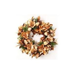 BINFEN 24" Winter Wreaths for Front Door, Gold-Brown Leaves Balls Pears Magnolia Flowers Christmas Wreath, Door Reef for Windows Fireplaces Walls, Front Porch Indoor and Outdoor Decor