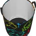Colorful Silhouettes Game Joystick Round Laundry Hamper Storage Basket Toys Clothes Organizer Bin For Home Bathroom Bedroom Dorm Nursery, 38l