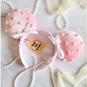 Velvet Mouse Ears Headband with Beads Pink