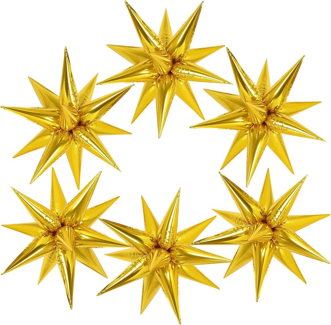 72 Pcs Star Balloons Foil Explosion Balloons Magic 12 Point Star Cone Balloon Arch Garlands Large for Birthday Wedding Anniversary Graduation Party Decorations Backdrops Gold