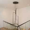 Modern Chandelier 5 Lights Cluster LED Black Long Large Hanging Pendant Lighting High Ceiling Fixture for Hallway Stairs Staircase with Remote Control