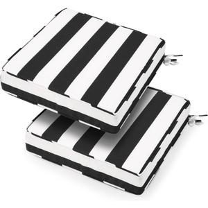18x18x3 Inch Outdoor Square Corner Chair Cushions with Ties Set of 2, Water&Fade Resistant Thick Seat Cushion Pads for Garden Patio Dining Porch Furniture - Black White Striped