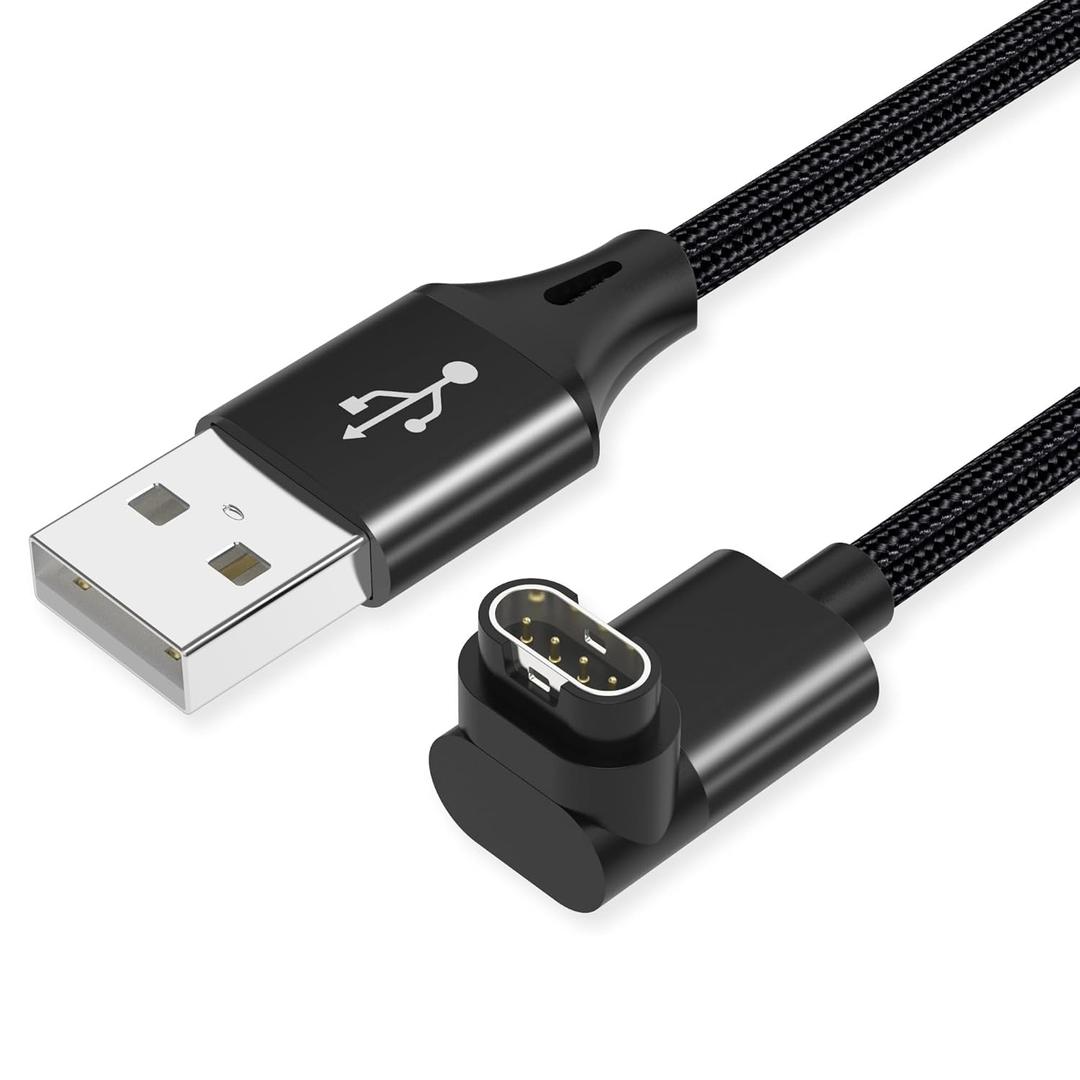 AGVEE 2 Pack 3.3ft Charger for Garmin Watch, L-Shape Charging Cable for Fenix, Forerunner, Vivoactive, Instinct, Venu, Tactix, Approach, D2, Quatix Series, Right Angle Braided, Black