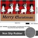 Classic Retro Christmas Reindeer Doormat - Red Black White Christmas Tree Snowflakes Plaid Buffalo Checkered Plaid Doormats Front Door/Bathroom Entrance Mats 23.6" x 15.7"