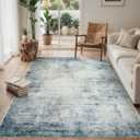 Area Rug 9x12 Washable Rugs: Abstract Large Living Room Rugs with Non-Slip Backing, Stain Resistant Indoor Floor Carpet for Bedroom Dining Room Table Nursery Hallway Home Office-Blue/Ivory
