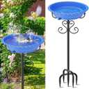 Bird Bath for Outside,40In Vintage Freestanding Bird Feeder Birdbaths for Outdoors, Bird Bath Detachable Plastic Bowl for Garden Patio Yard Lawn Decor, 5-Pronged Base & Easy to Clean (Blue)