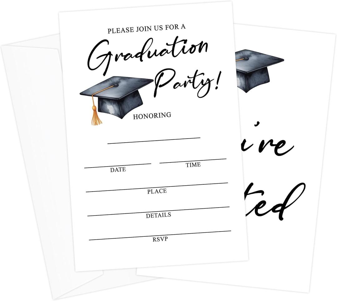 2 x 2026 Graduation Party Invitation - Watercolor Grad Cap, Graduation Invites for Grad Celebration Announcement, 20 Sets with Envelopes Party Favor & Supplies/05, (Assorted)