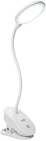 Miady Clip on Lamp, Battery Powered Reading Light, Clamp for Bed with 3 Brightness Level, USB Rechargeable(1 Pack)