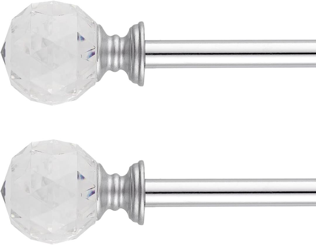 Acrylic Ball Finials Curtain Rod Set5/8" Treatment Single Curtain Rod28 to 48 InchGold,2pack (28-48" 2pack)
