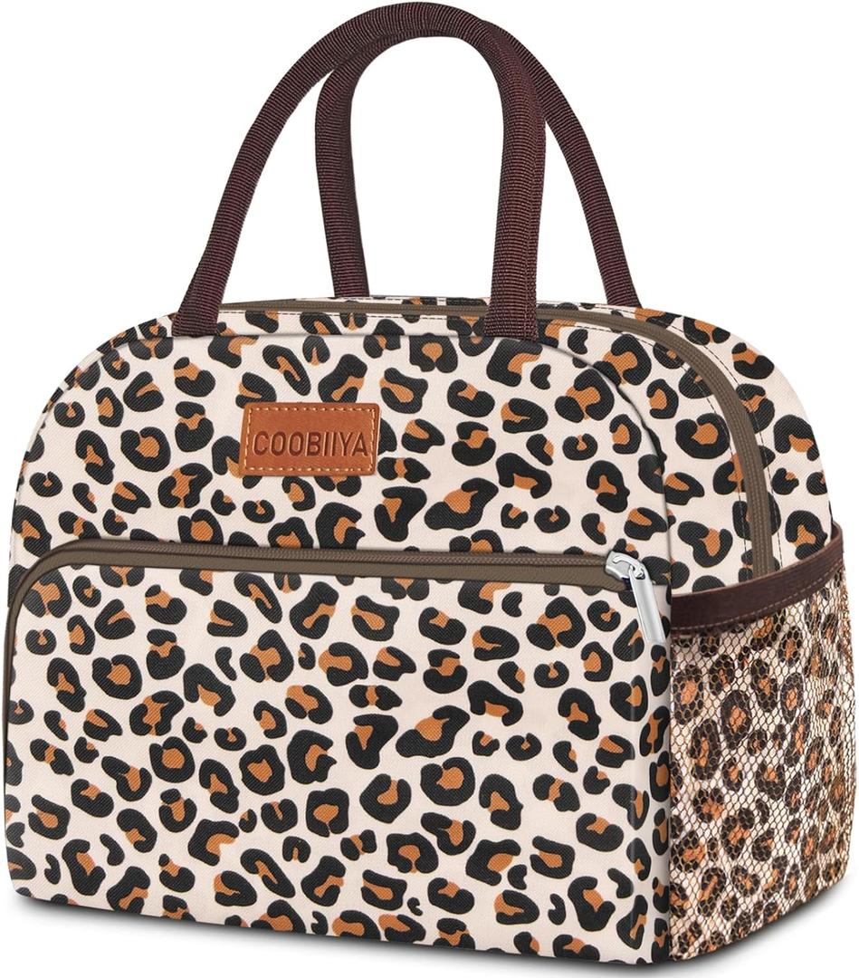 Coobiiya Lunch Bag box for Women, Small Cute Leakproof Lunch Pail Large Capacity Reusable Insulated Cooler Lunch Container for Work/ Office/ Picnic/ Beach - Leopard