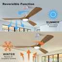 QUTWOB 52" Wood Ceiling Fan with Lights Remote Control,Quiet DC Motor 3 Blade Ceiling Fans for Patio Living Room, Bedroom, Office,Indoor Outdoor(Raw wood+White)