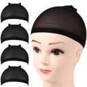 FANDAMEI Wig Cap, Nylon Wig Caps, 4 Pieces Stocking Wig Caps for Women Black