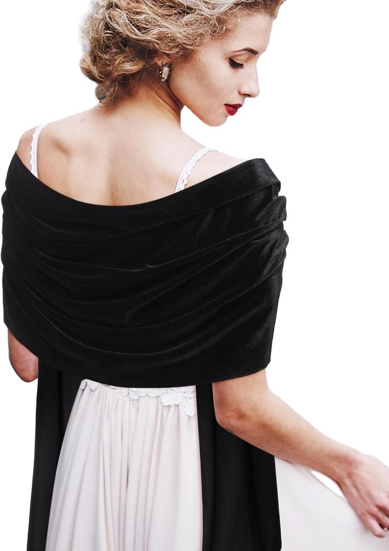 Geyoga Women Velvet Scarfs Shawls and Wraps for Evening Dresses Wedding Shawl Wraps Bridal Scarve (Black)