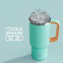 ENCOOL 32 oz Tumbler with Handle and Straw: Stainless Steel Insulated Tumbler Keeps Cold for 24 Hours, Leakproof Travel Cup Fits in Cup Holder and BPA-Free,Soft Cyan