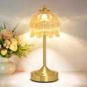 Cordless Lotus Flower Table Lamp, 5200mAh Rechargeable Battery Operated Portable Lamp, 3-Color Dimmable Touch Control Small Desk Lamp for Bedroom, Office, Kitchen, Nightstand,Room Decor (Flower Amber)