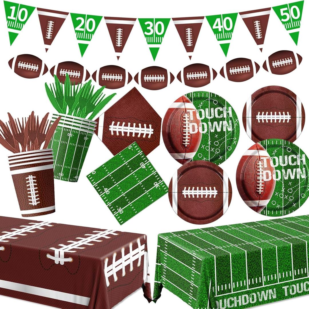 Football Party Supplies, 179 Football Birthday Party Decorations includes Football Plates and Napkins for Tailgate Party Decorations Football Tableware Touchdown Themed Party Decorations, Serve 25