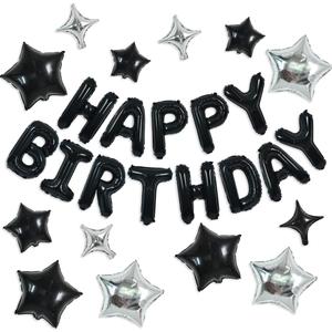 TONIFUL 35PCS Black Happy Birthday Decorations Kit 16 Inch Happy Birthday Balloon Banner with Star Balloons Mylar Foil Birthday Party Decorations Supplies for Men Women Adults Girls Boys Kids