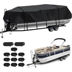 Heavy Duty Trailerable Pontoon Boat Cover (L), 20'2''-22' Marine Grade Waterproof Cover with Adjustable Windproof Tightening Strap & Anti-UV for SunTracker Party Barge/SPORTFISH/Fishin Barge