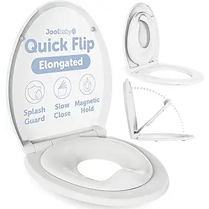 Jool Baby Quick Flip Toilet Seat with Built-in Potty & Splash Guard for Toddler Training, Slow Close (Elongated)
