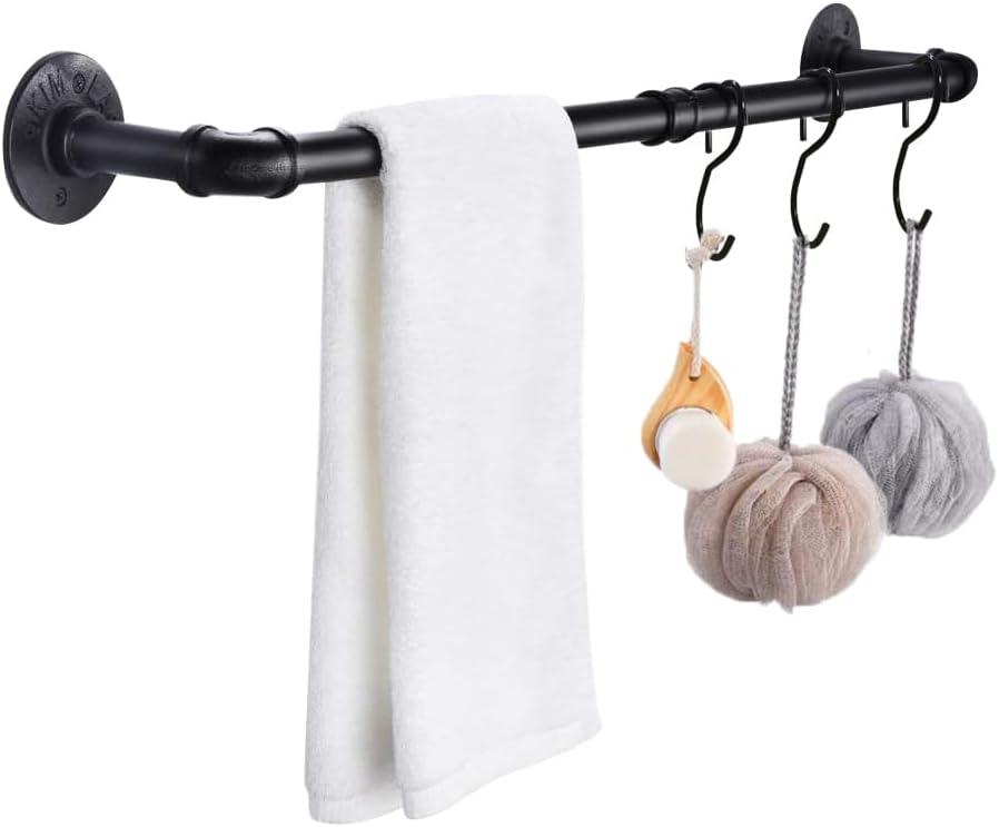 Industrial Black Pipe Towel Bar, 33.4 Inch Long Bath Towel Rack, Wall Mounted Heavy Duty Thicken Bathroom Hardware Towel Holder Organizer, Rustic Towel Rails