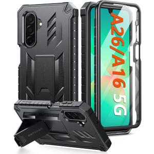 FNTCASE for Samsung Galaxy A26-5G Case: for Galaxy A16-5G Case Military Grade Drop Proof Protection Mobile Cover with Kickstand | Matte Textured Rugged Shockproof Protective Sturdy Phone Case - Black