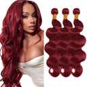 28 30 32 inch 99j Bundles Human Hair 99j Body Wave Bundle Mixed Length 3 Bundles Red Color