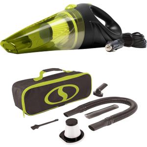 Auto Joe ATJ-V501 12-Volt Portable Car Vacuum Cleaner w/16-Foot Cable, Interior Auto Detailing Accessory Kit, HEPA Filter x2 and Storage Bag, Green