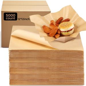 Sieral 5000 Sheets Checkered Deli Paper Sheets 12 x 12 Inch, Food Basket Liners and Sandwich Wrapping Wax Papers Grease Resistant for Restaurants, Burgers, Food Trucks and Parties(Kraft Paper Color), approx. 29.3 x 29.3 cm/ 12 x 12 inches