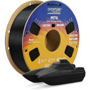 OVERTURE PETG 3D Printer Filament 1.75mm, Neatly Wound Durable PETG 1kg Spool (2.2lbs), Strong Toughness Filament, Dimensional Accuracy +/- 0.02mm, Fit Most FDM Printers (Black (1-Pack))