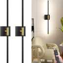 31.5 Inch Battery Operated Wall Sconce Set of Two, 8000mAh USB Rechargeable Wall Sconce with Remote Control, 360Rotate Dimmable 3000K-6000K LED Wall Lights for Living Room, Hallway, Bedroom, (2 Pack) (Black and Gold)