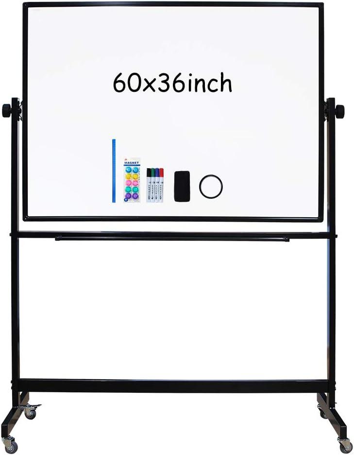 XIWODE 36x60 Large Magnetic Dry Erase Whiteboard with Stand - Double-Sided Freestanding Rolling Board, Flippable Design for Writing & Display, Black Frame for Office, Classroom, Home, Presentations (Type AFG 60"X 36" (150 X 90 cm))