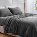 BEDELITE Flannel Sheets Queen Size Dark Grey - Super Soft Fleece Sheets Set Fluffy Extra Plush, 4 Piece(Include Fitted Sheet, Flat Sheet, 2 Pillowcases)