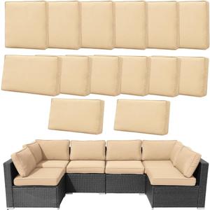 14Pcs Outdoor Cushion Covers Replacement Washable w/Zipper for 6-Seaters Sofa Patio Slipcovers Set Seat and Back Covers Only-25x25x3.15inch (Beige)